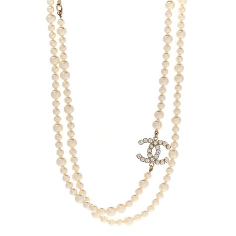 CHANEL Pearl Baguette Crystal CC Long Necklace Gold